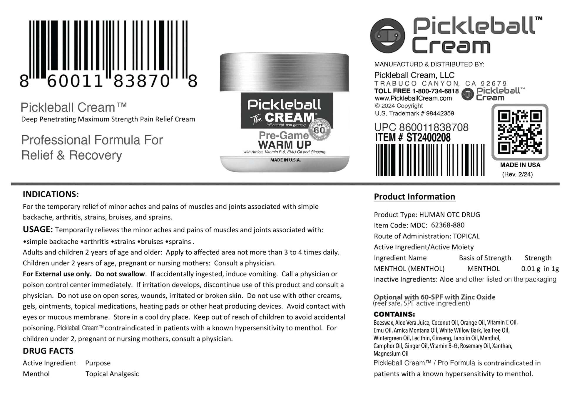 Pickleball Cream rollerball container showcasing the fast acting pain prevention formula for athletes.