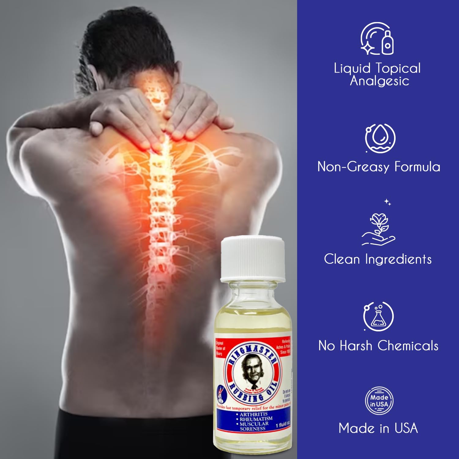 Ringmaster Rubbing Oil arthritis and rheumatism relief massage oil bottle
