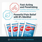 Close up of Stopain arthritis and muscle pain relief packaging highlighting the menthol and MSM formula.