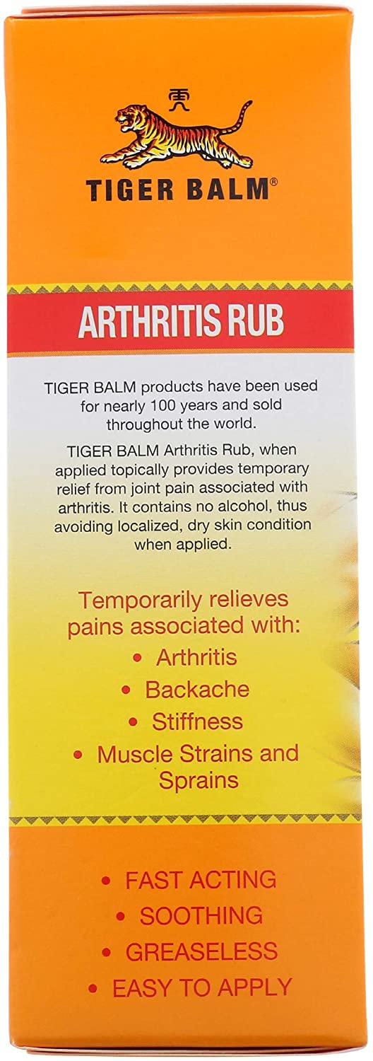 Tiger Balm Arthritis Rub 4 fluid ounce packaging with arthritis friendly pump