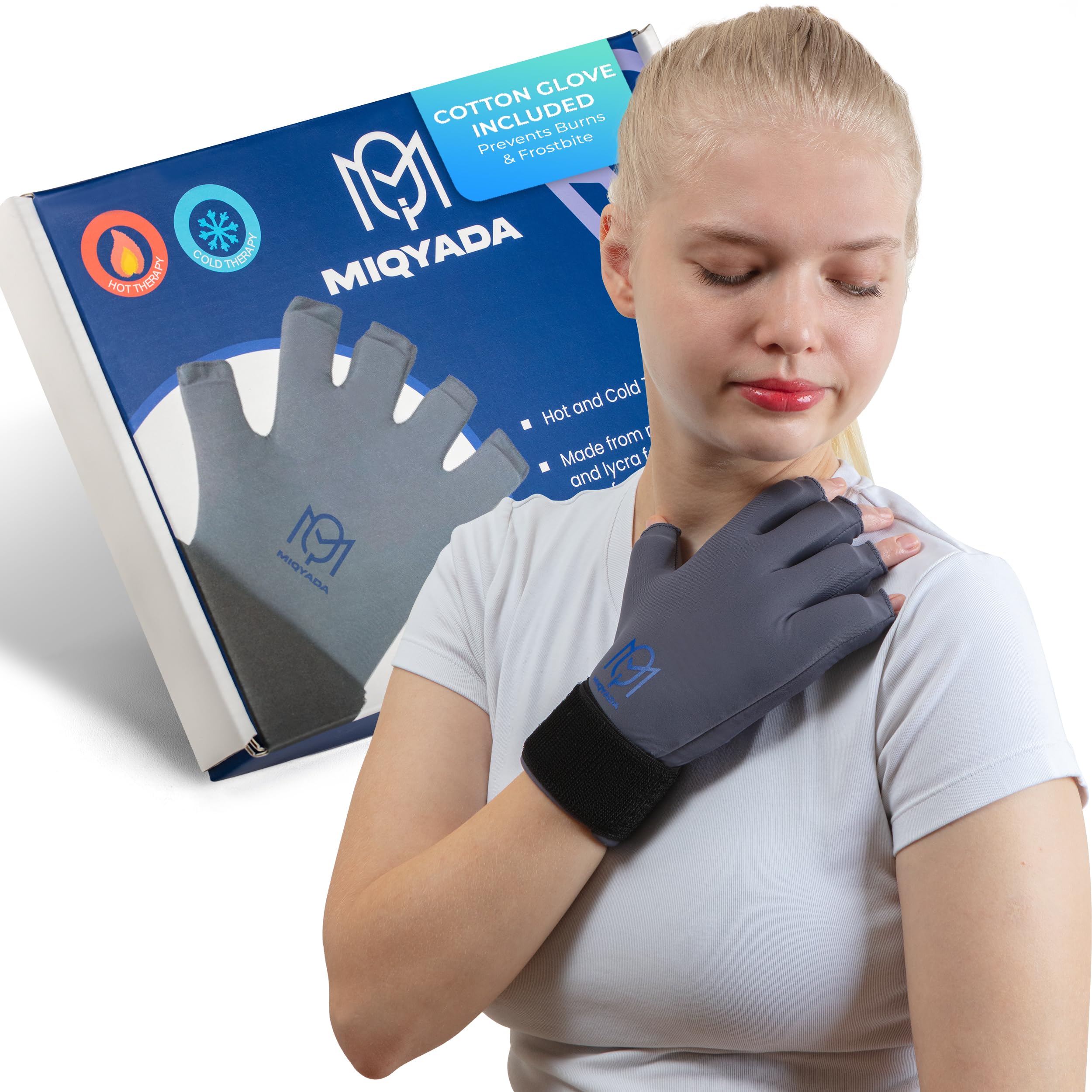 White cotton insulation glove accessory included with the Miqyada thermal hand wrap package.