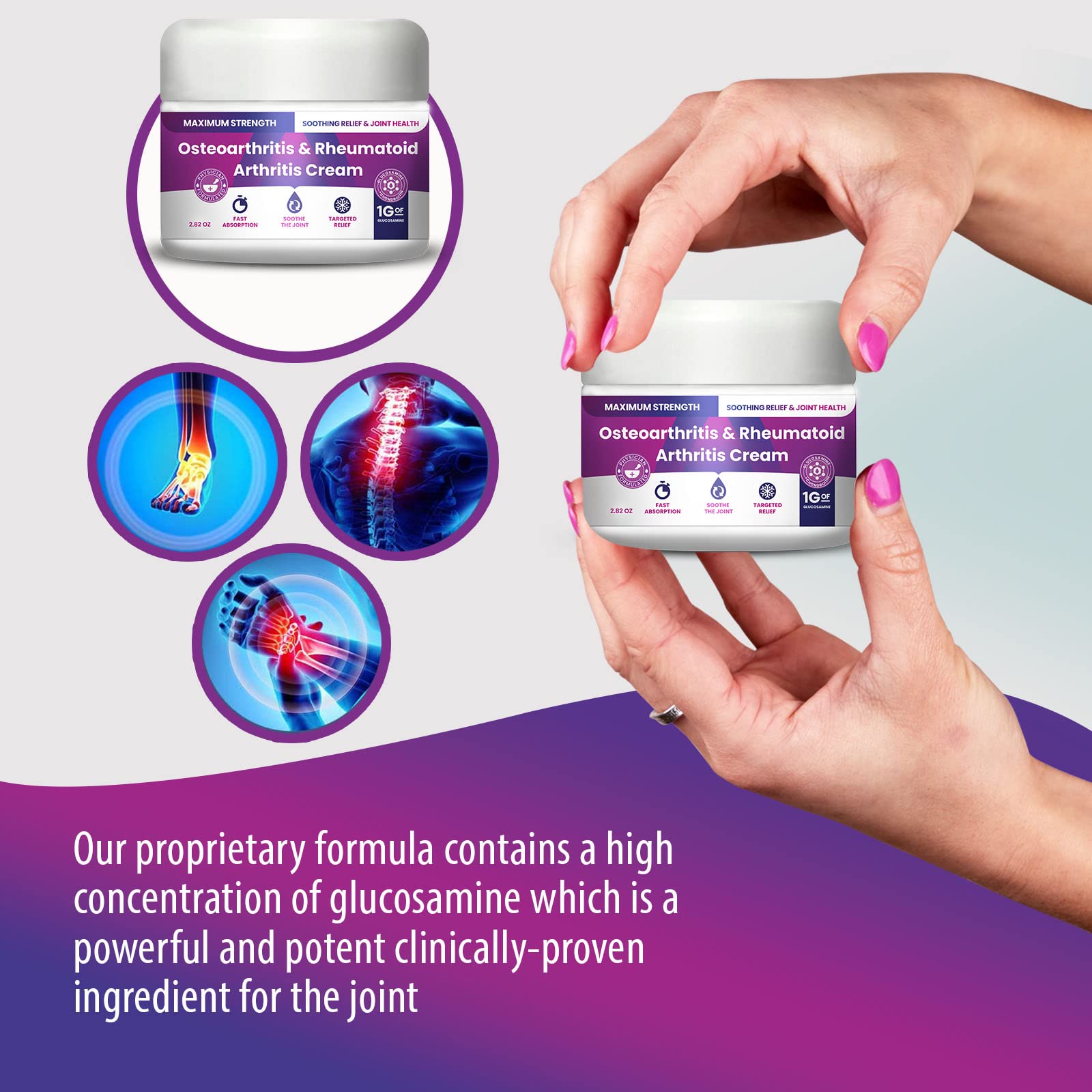 Fast absorbing cooling cream for hand and knee arthritis relief close up