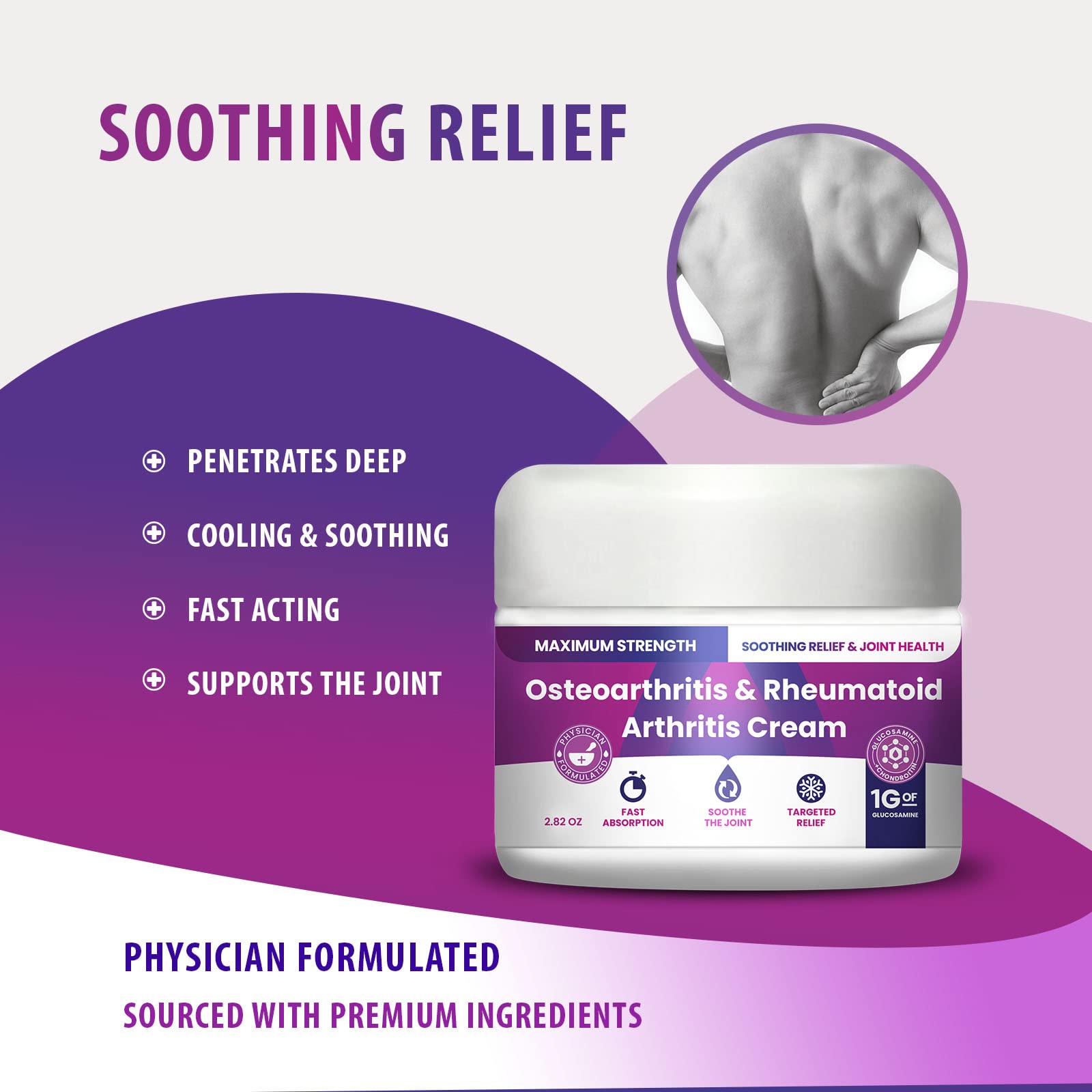 Doctor tested topical pain formula showing net weight two point eight two ounces