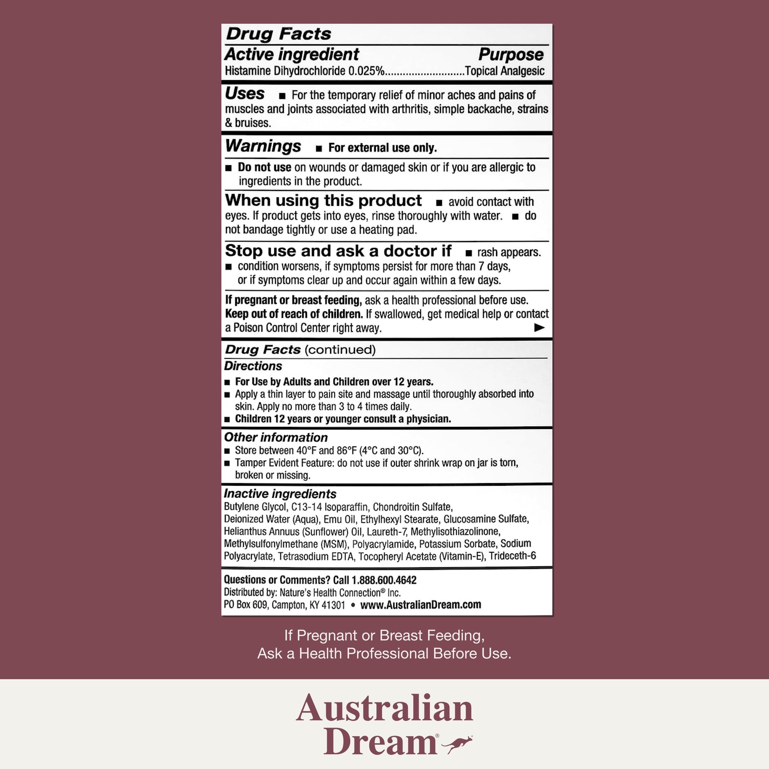 Australian Dream topical analgesic cream for targeted joint discomfort and muscle stiffness relief.