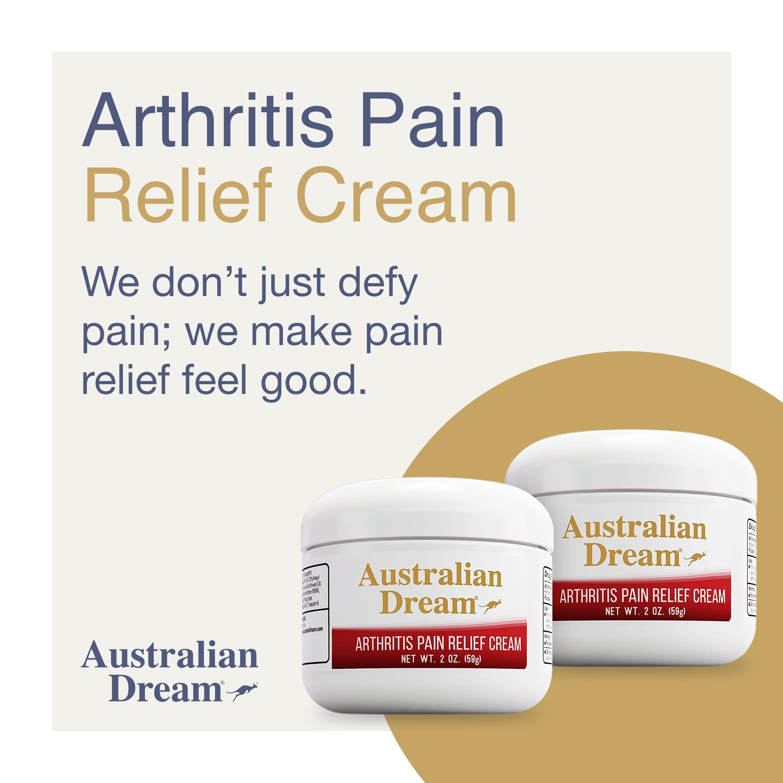 Odorless and non-greasy arthritis pain relief formula by Australian Dream showing product details.