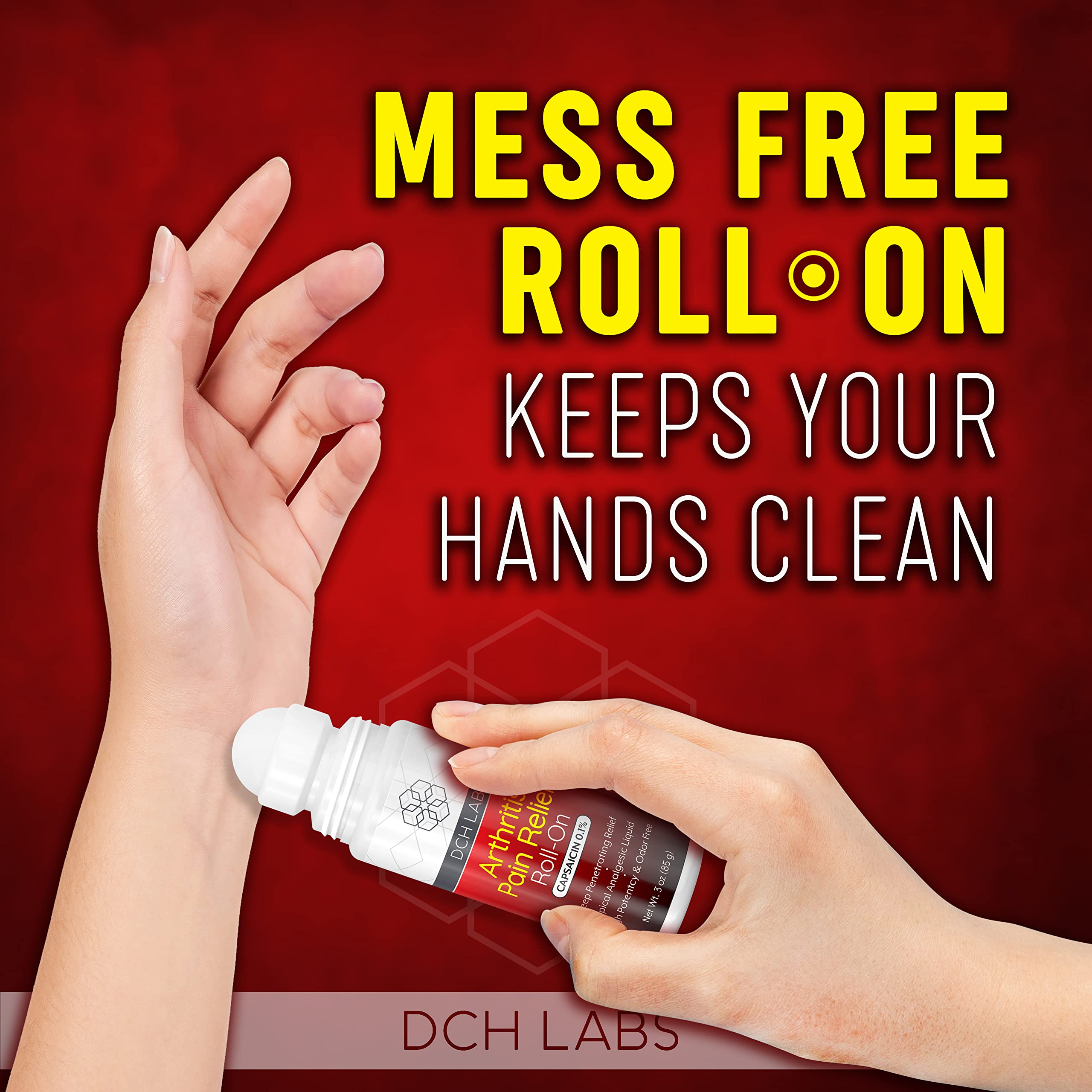 Imported DCH Labs deep penetrating capsaicin roll on packaging with clear instructions