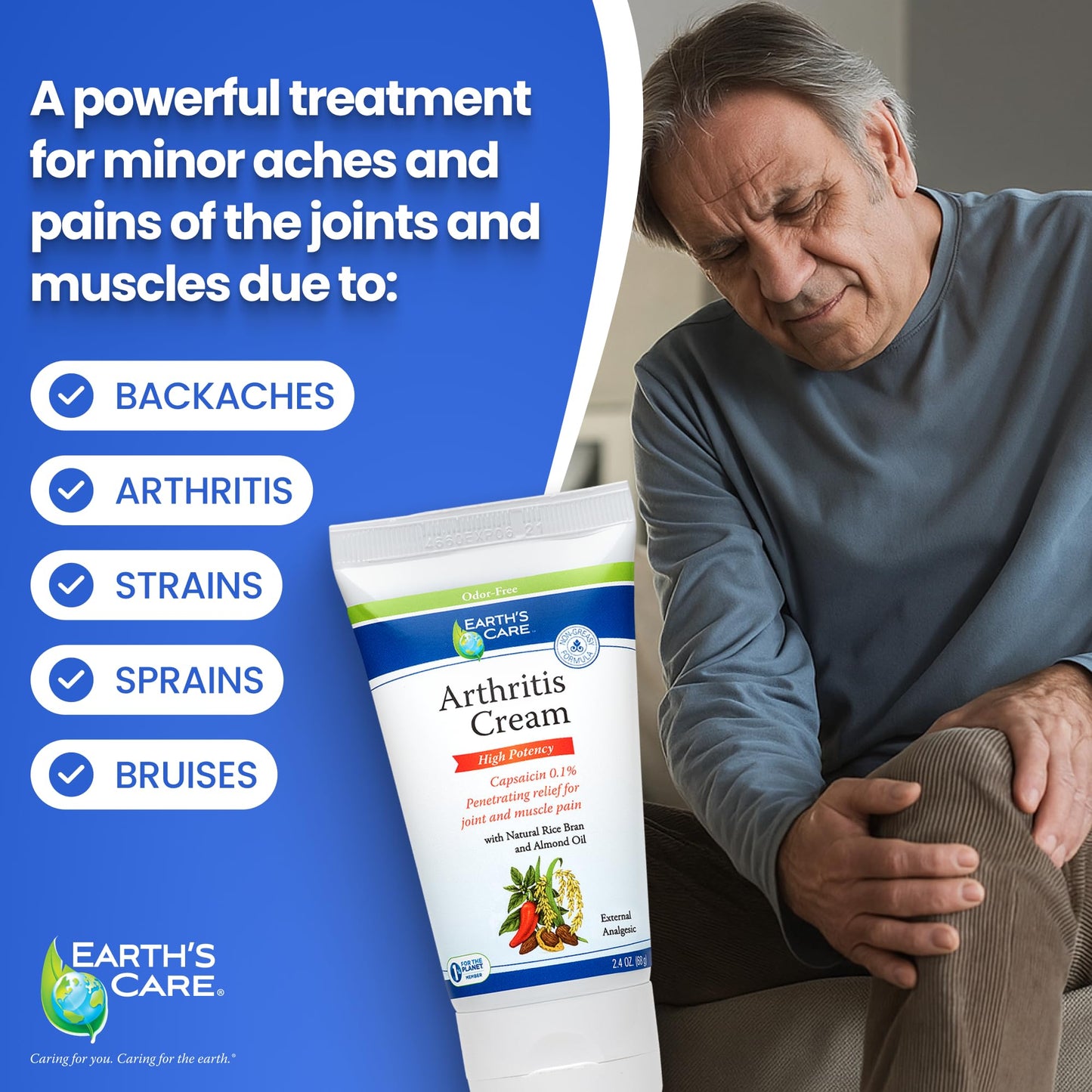 Odor free topical analgesic cream by Earth's Care for arthritis support