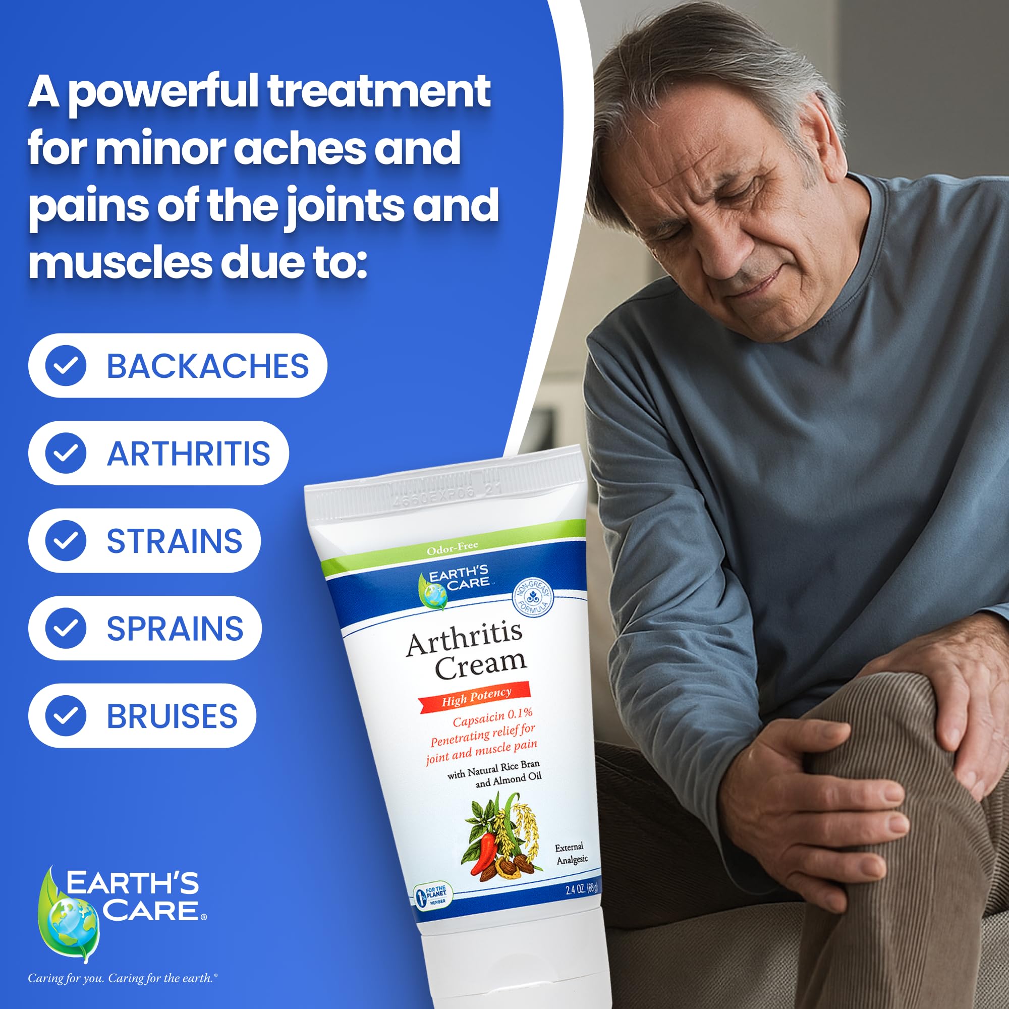 Odor free topical analgesic cream by Earth's Care for arthritis support