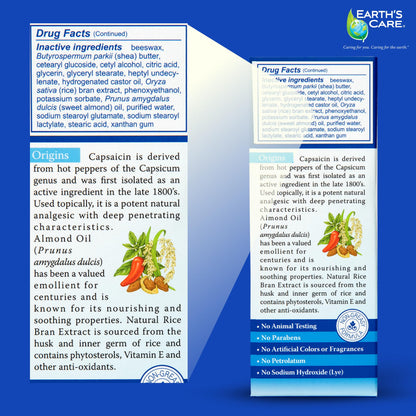 USA sourced Earth's Care external analgesic cream packaging directions