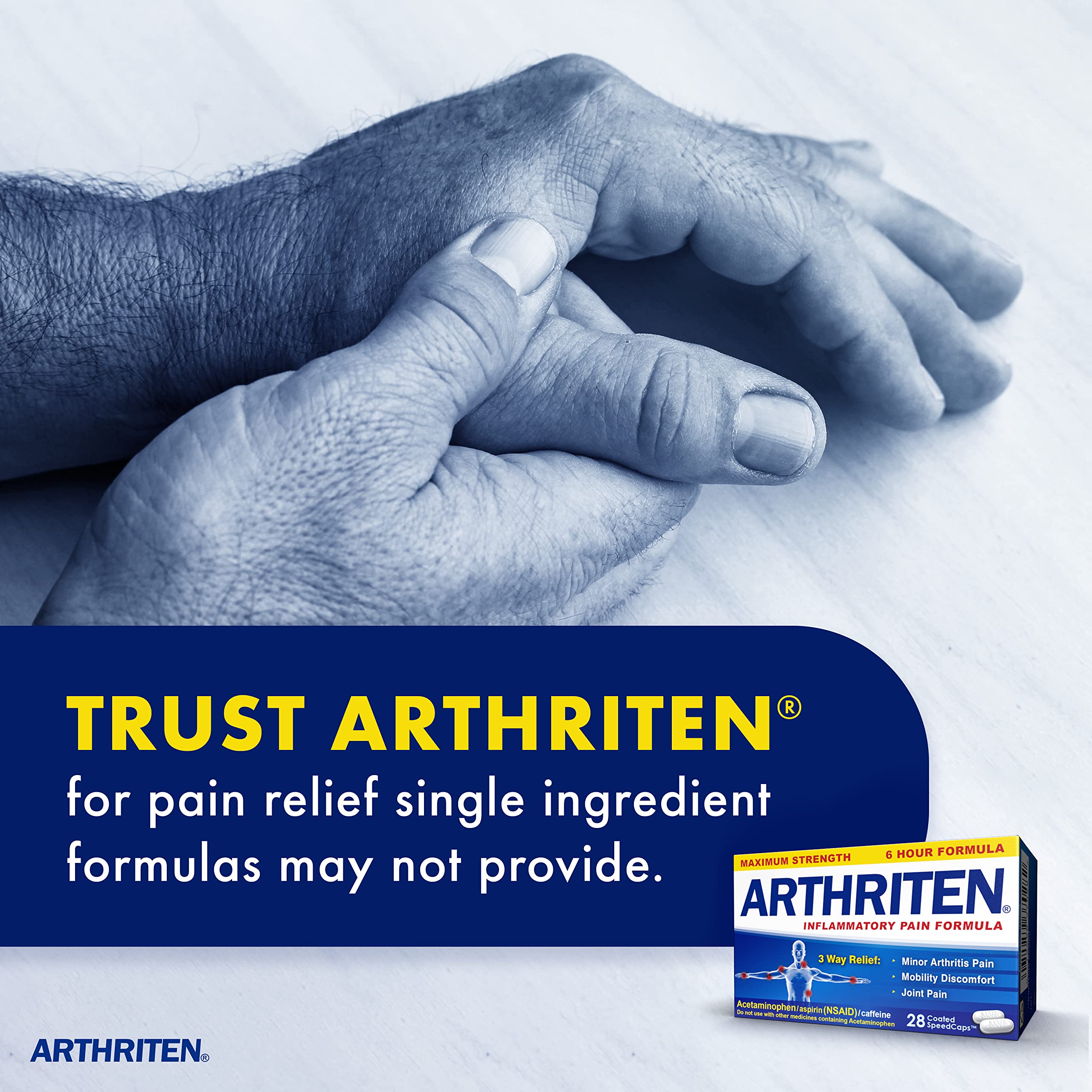 Authentic USA imported Arthriten joint and muscle pain relief caplets box details