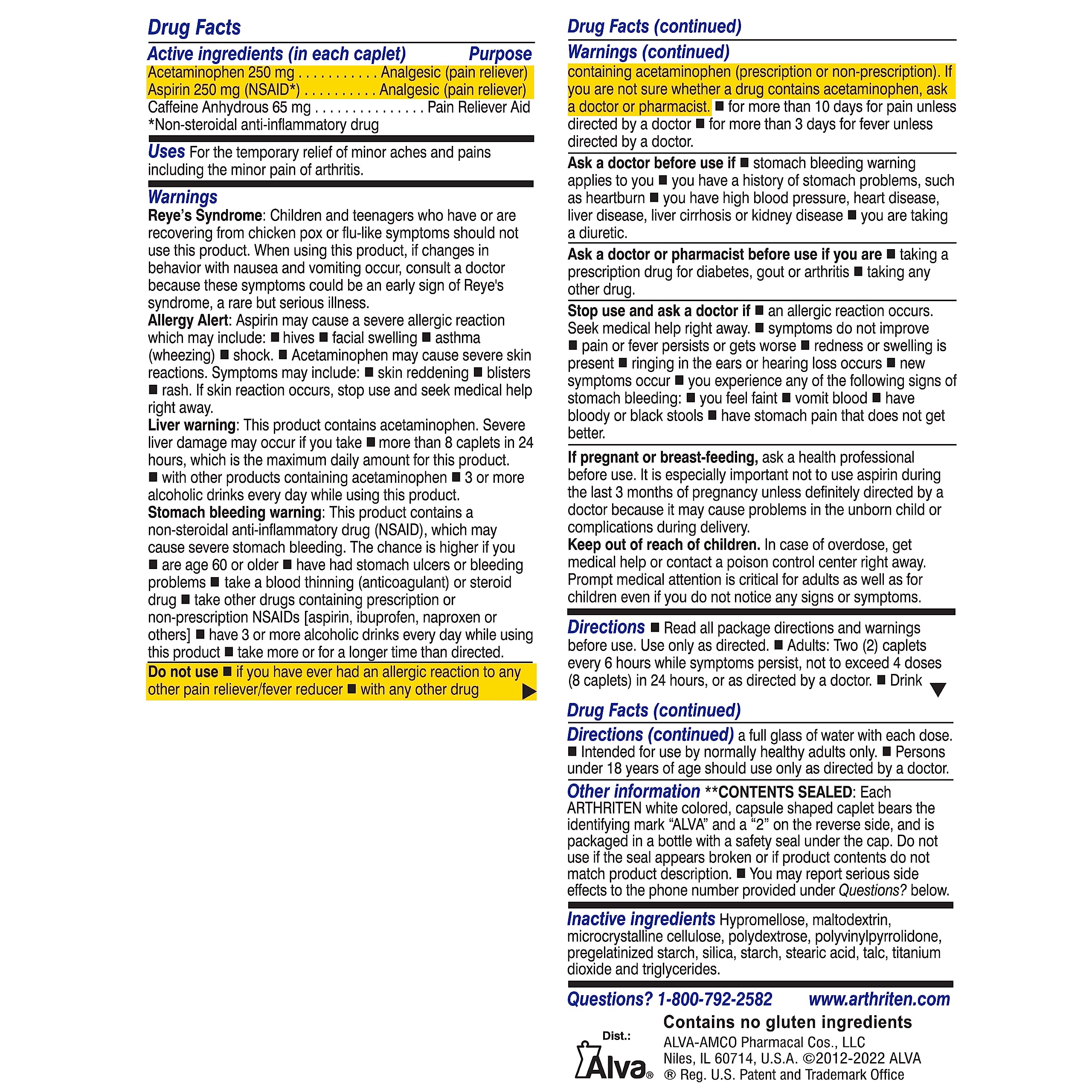 Arthriten multi symptom inflammatory formula 28 count package directions and warnings