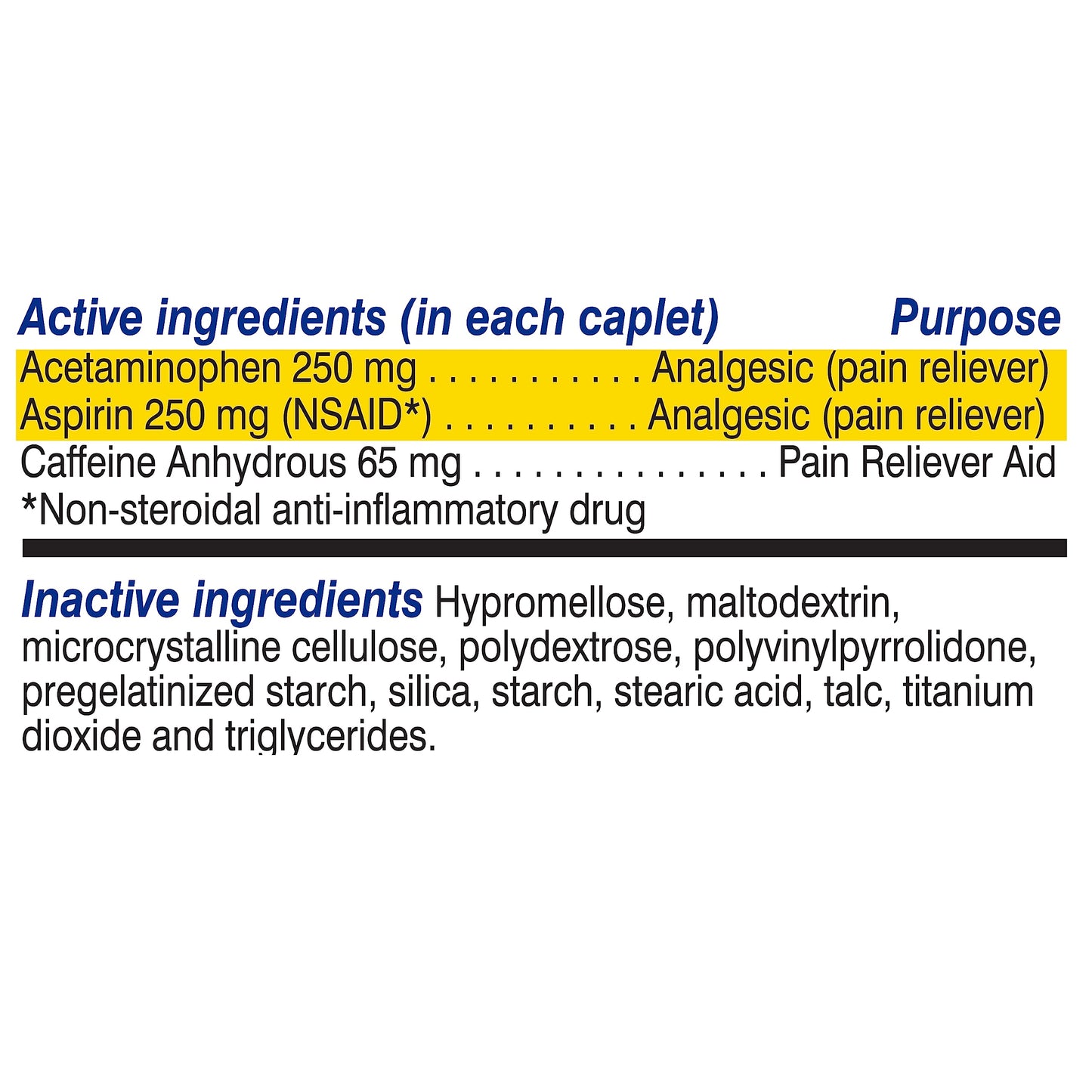 Arthriten aspirin acetaminophen and caffeine combination caplets for mobility support