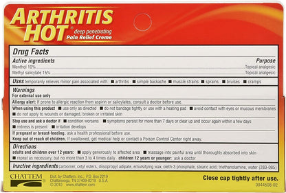 Marble Medical Arthritis Hot Penetrating heating rub pack of three tubes showing product labels and ingredient facts