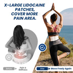 Sumifun pain relief patch applied to human lower back showing extensive area coverage and secure skin adhesion