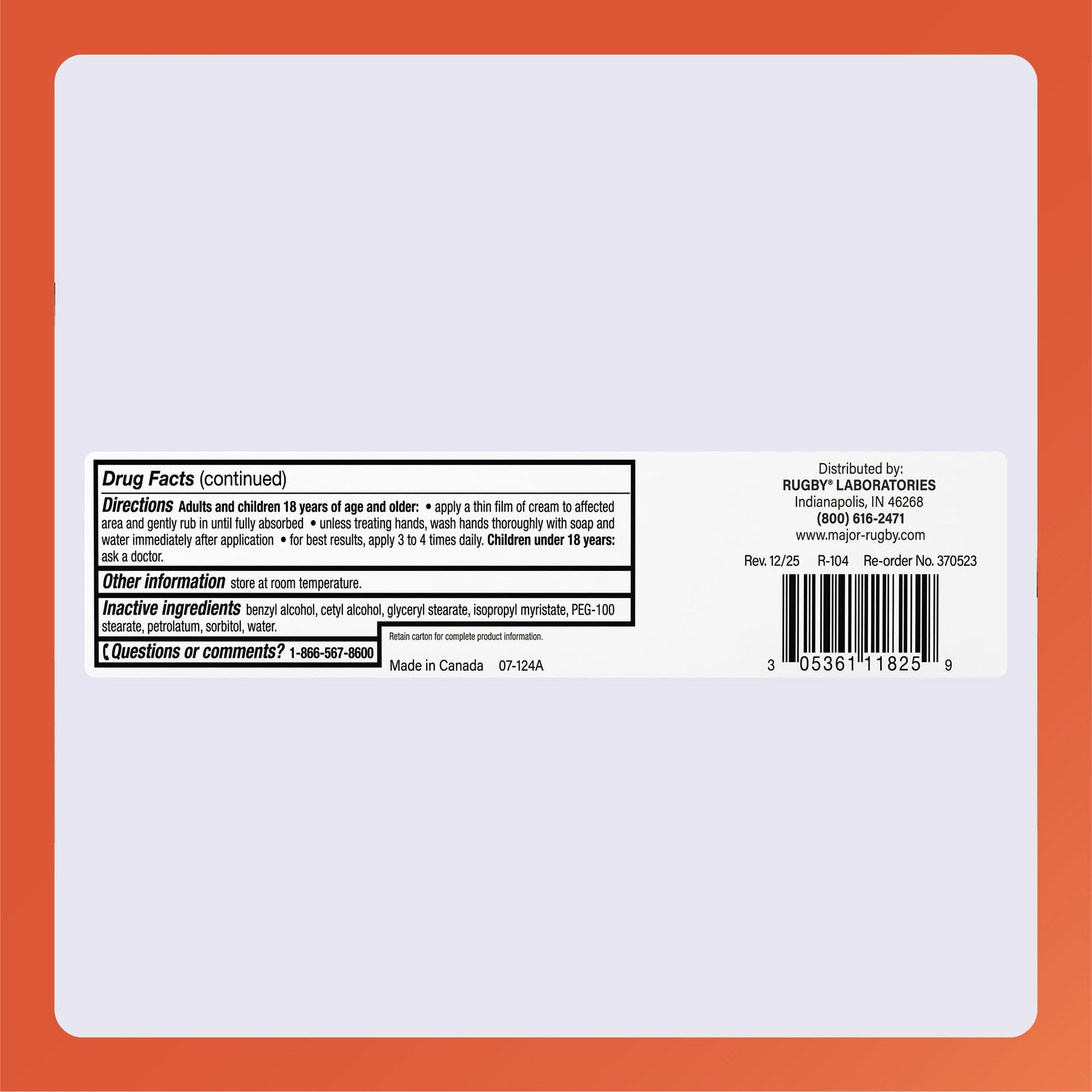 Rugby Laboratories capsaicin 0.075 percent pain relief cream box texture