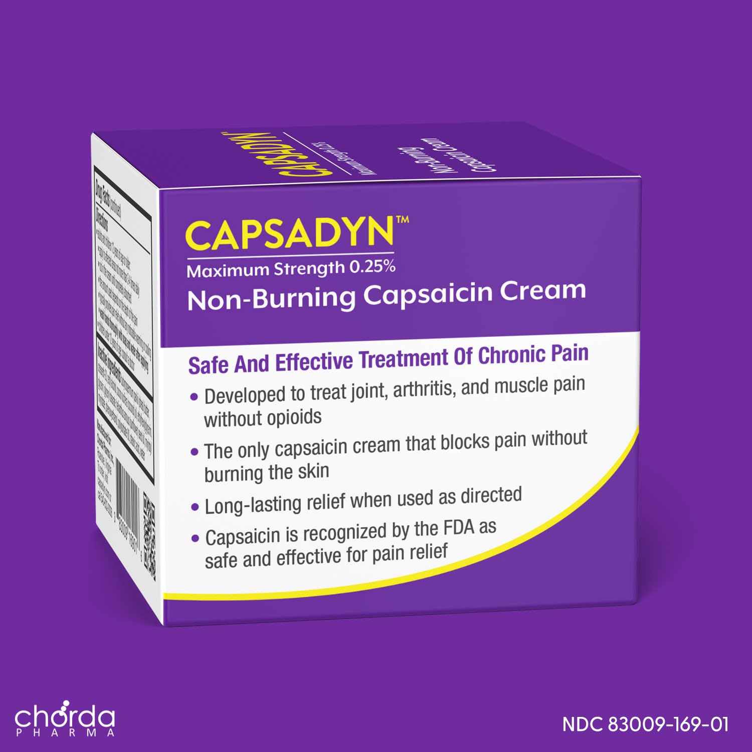 Capsadyn patented non irritating formula cream for muscle aches side view