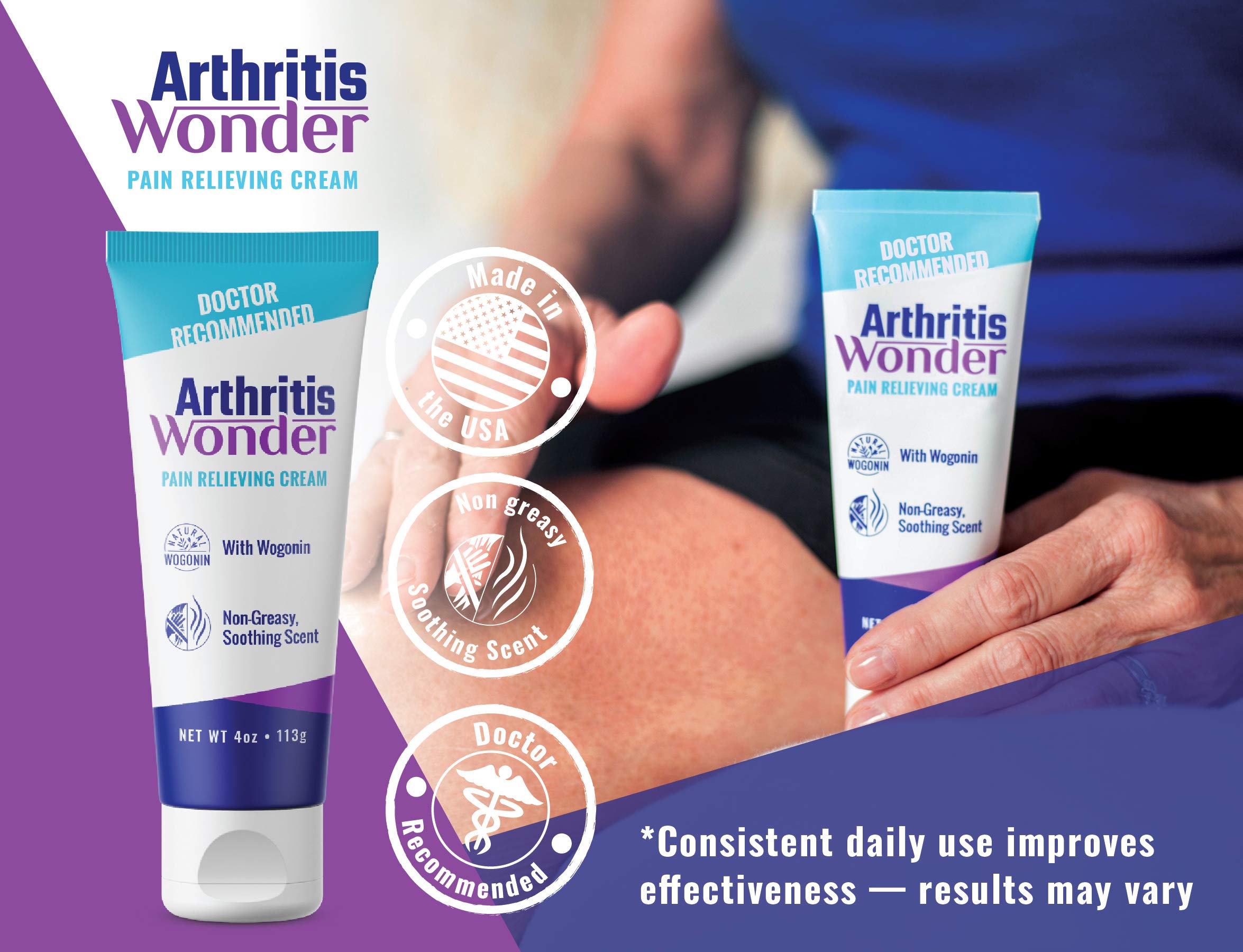 Texture shot of the non greasy Arthritis Wonder cream absorbing quickly into the skin
