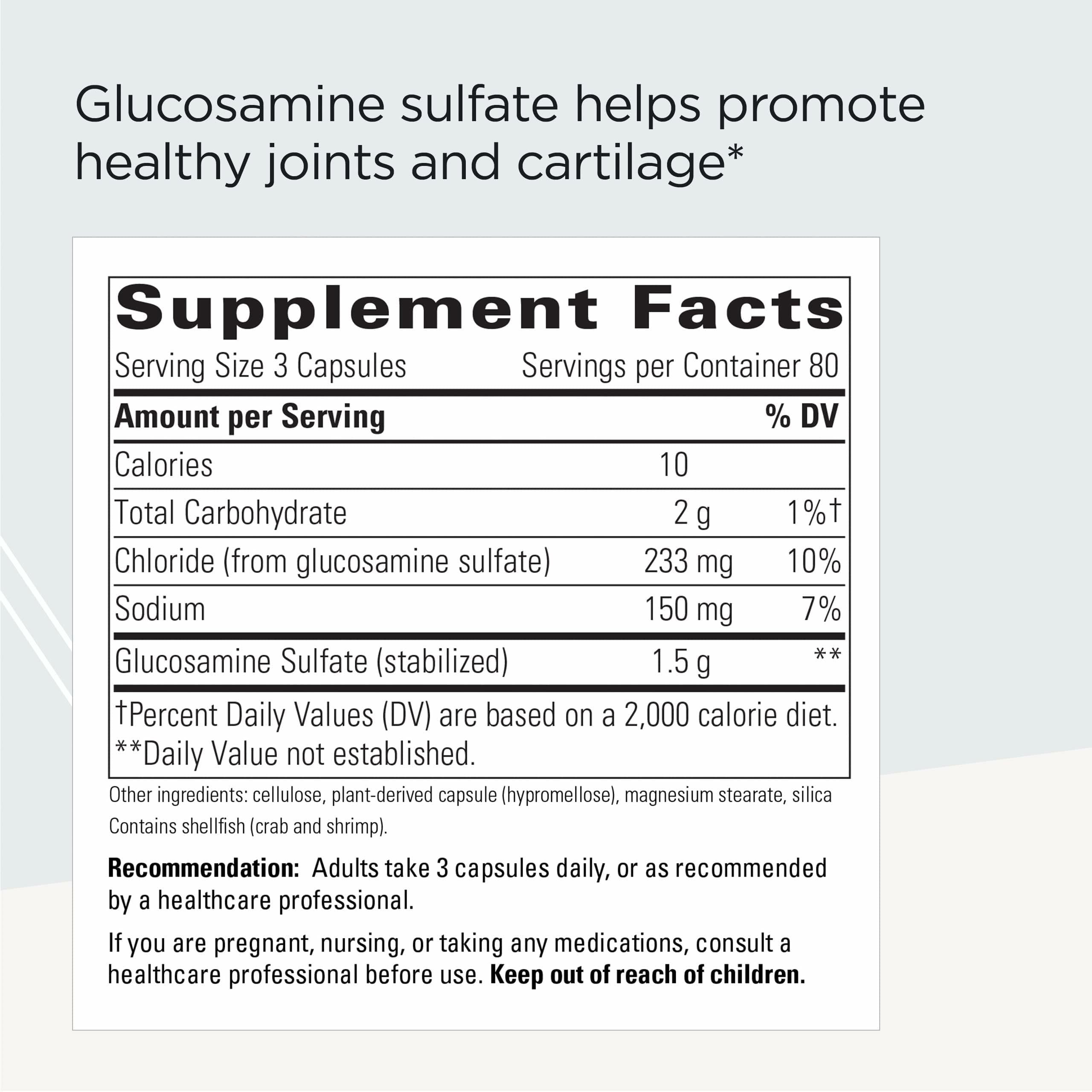 Integrative Therapeutics Glucosamine Sulfate dietary supplement facts and ingredients panel label.