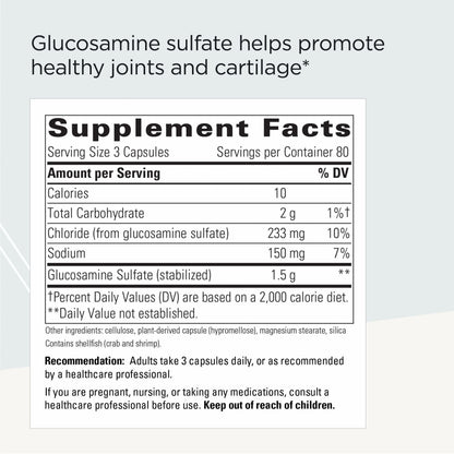 Integrative Therapeutics Glucosamine Sulfate dietary supplement facts and ingredients panel label.