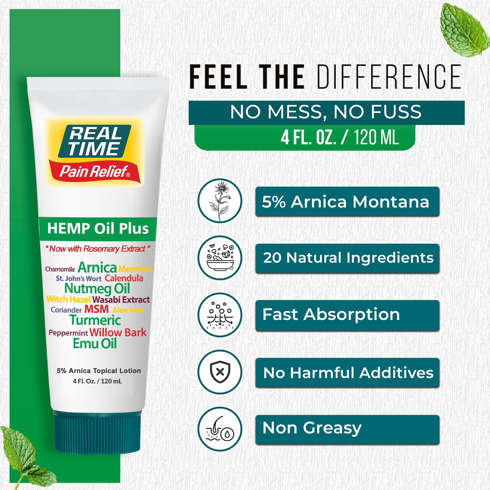 Real Time Pain Relief topical lotion container showing twentieth natural ingredients text
