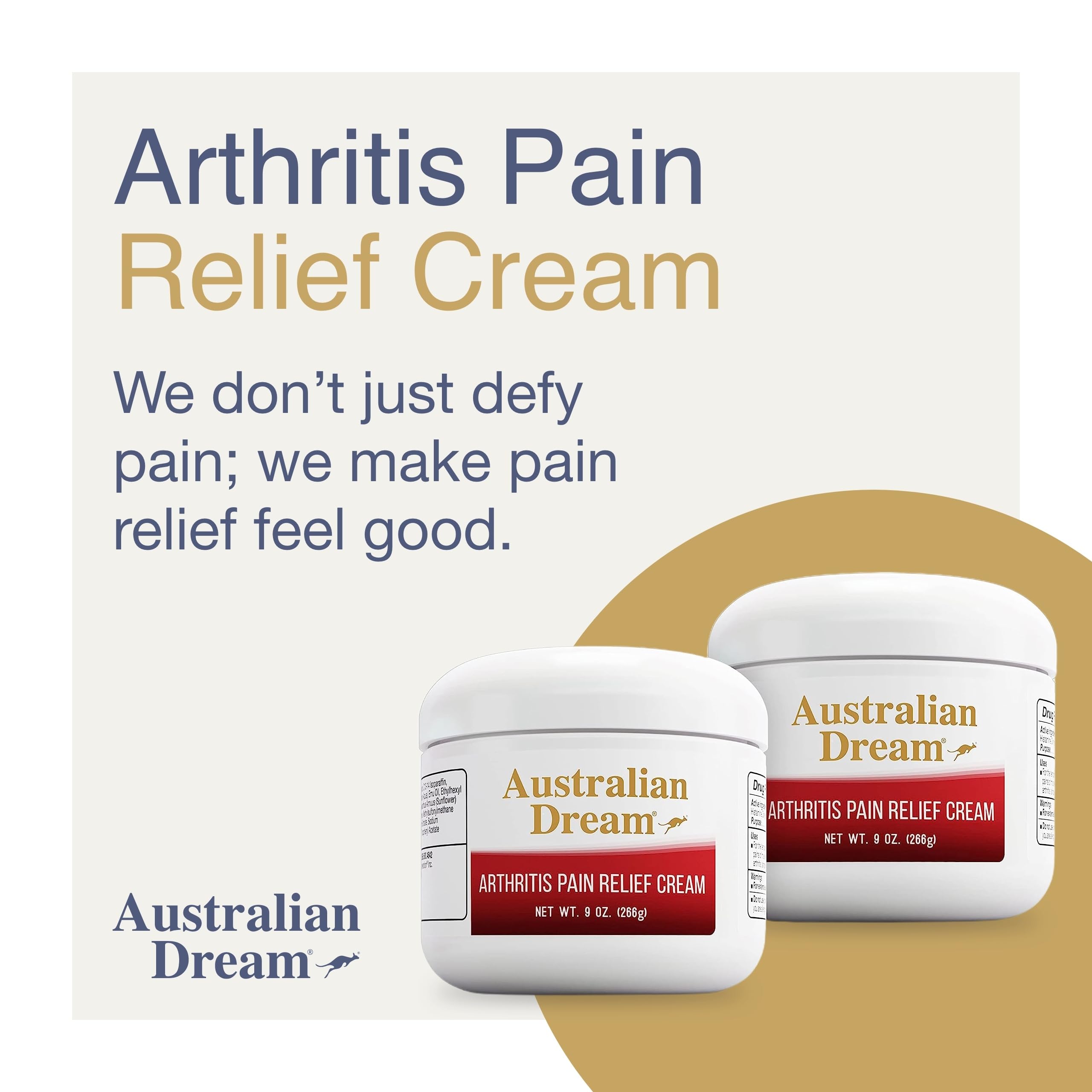 Authentic USA imported Australian Dream pain cream back label with drug facts and ingredients