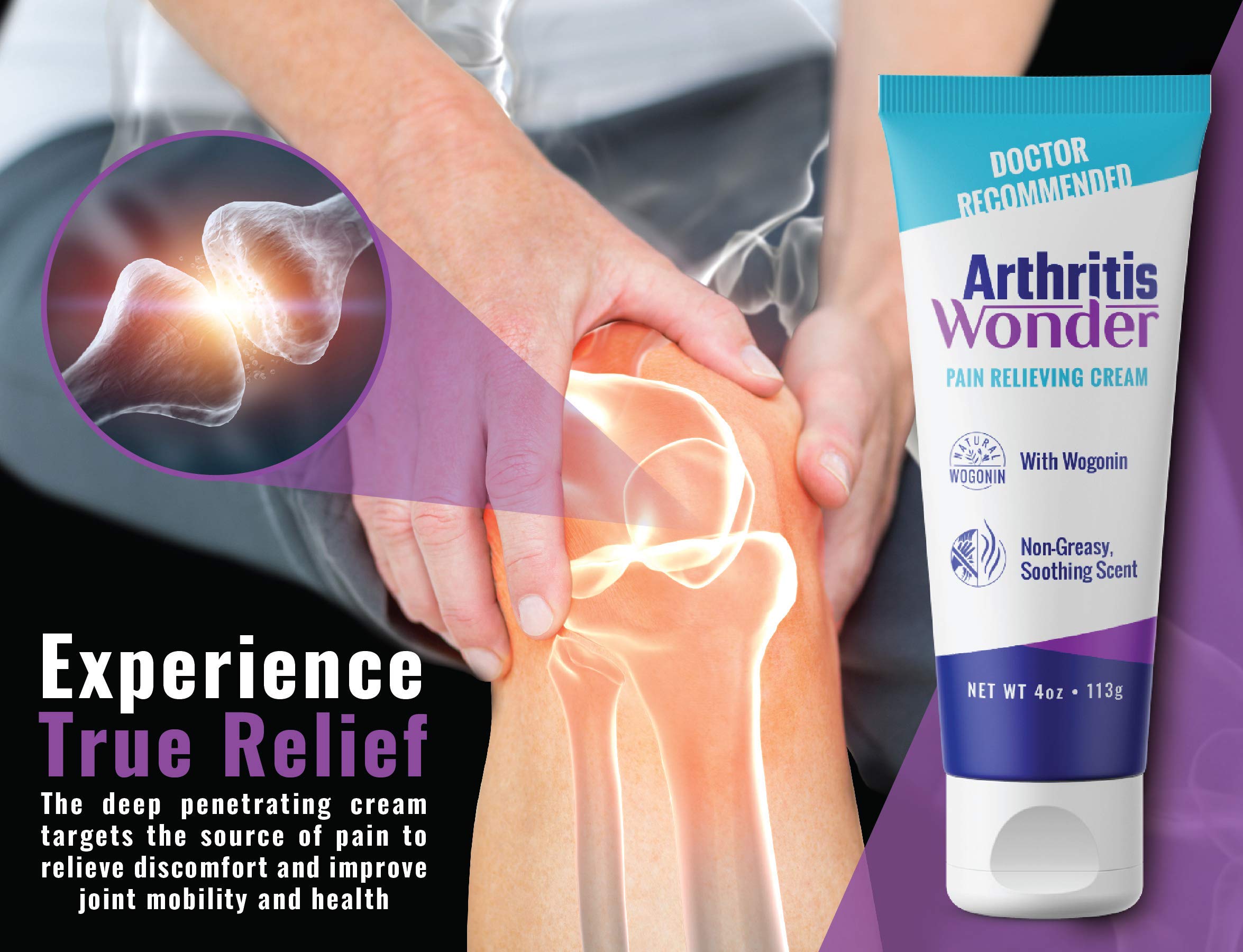 Arthritis Wonder joint ointment packaging highlighting the natural wogonin formula