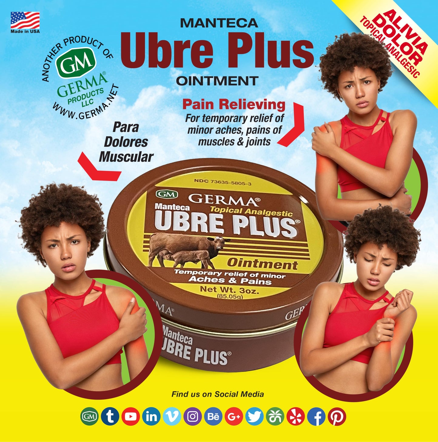 Side view of Germa Manteca Ubre Plus 3 ounce twin pack ointment