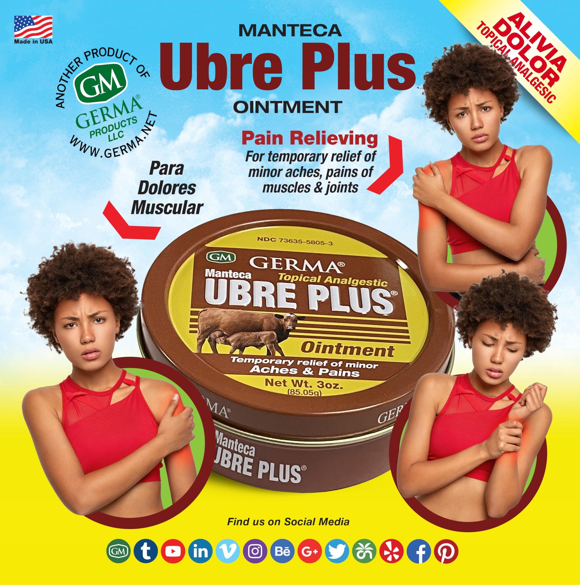 Side view of Germa Manteca Ubre Plus 3 ounce twin pack ointment