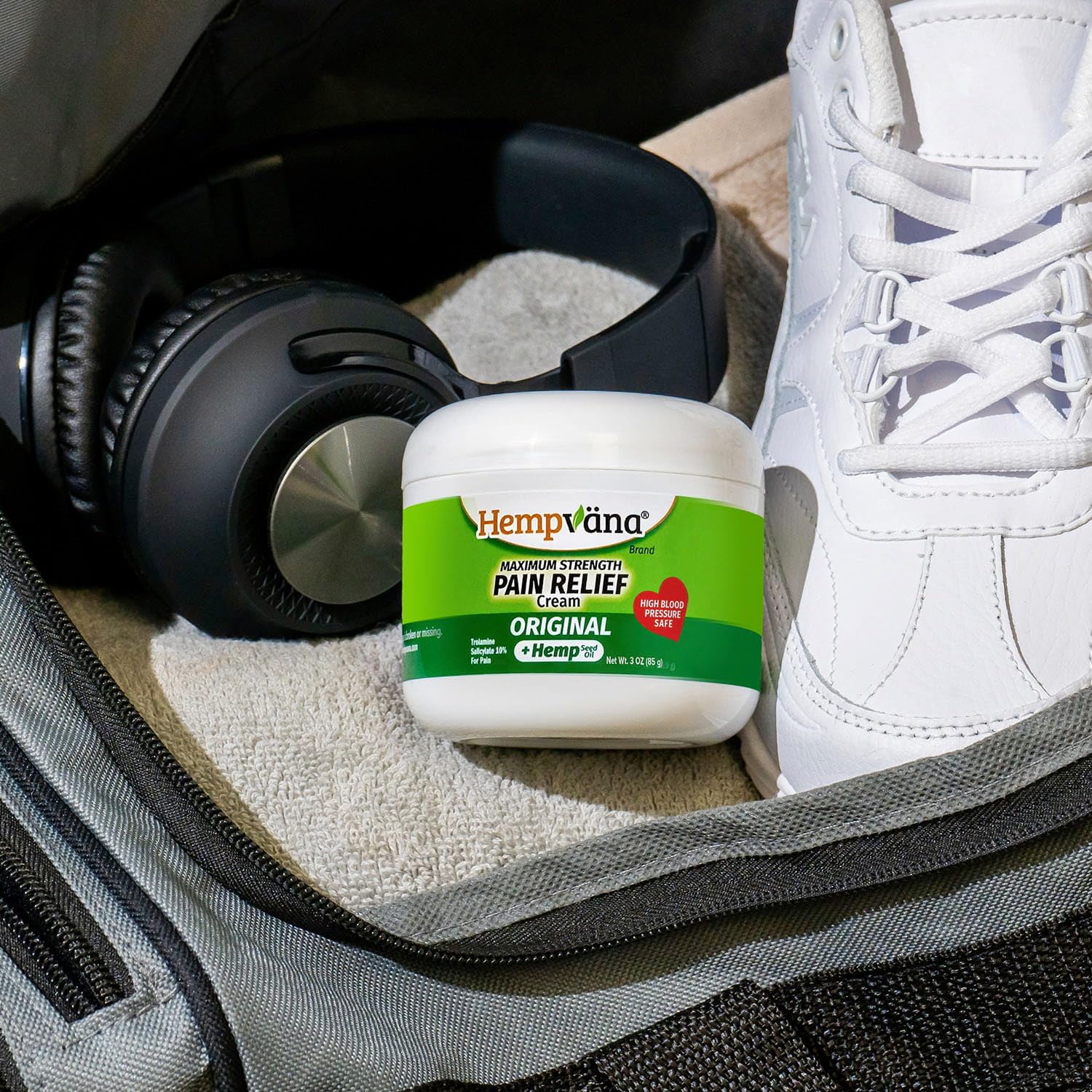 Close up look at the non greasy texture of Hempvana relief cream from USA.