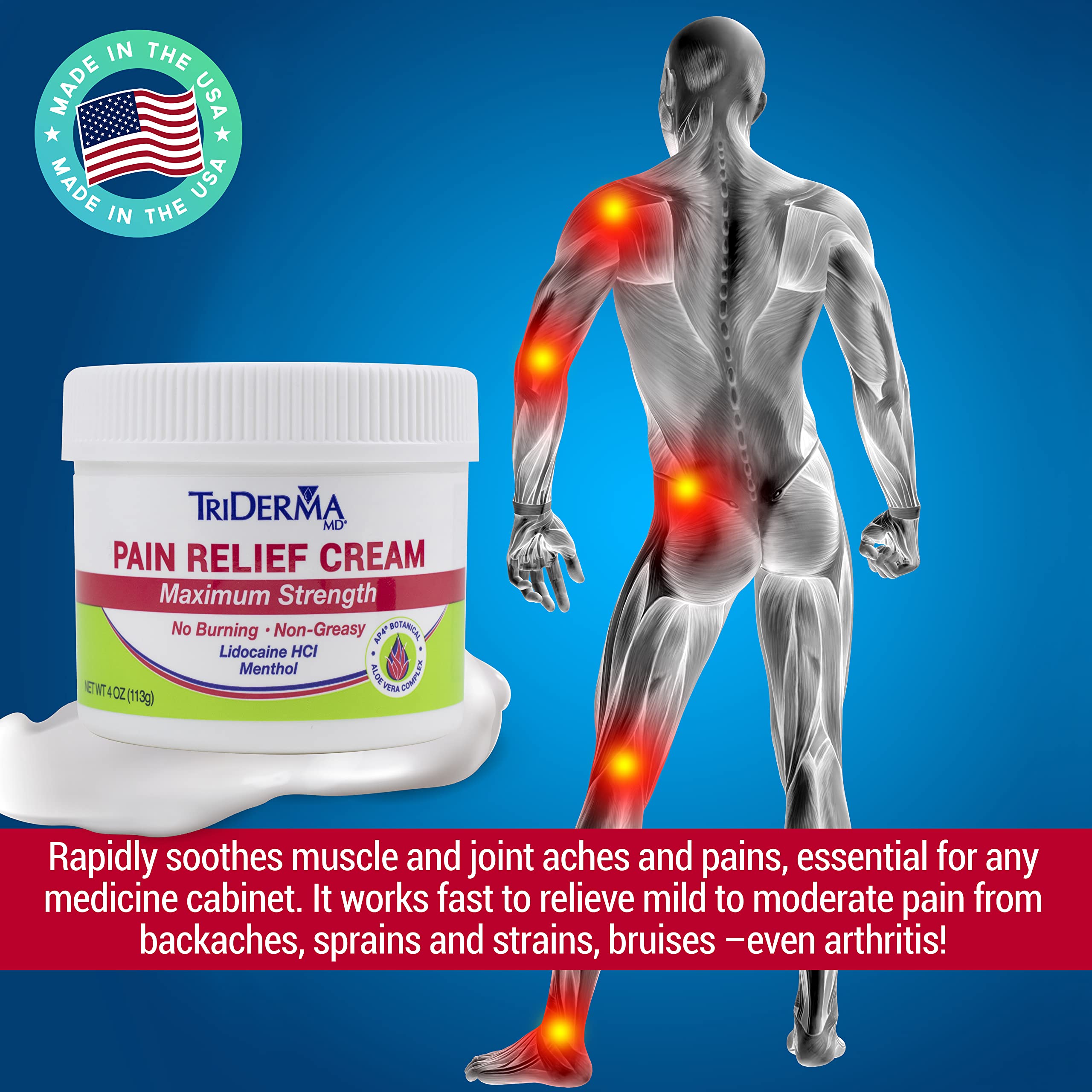TriDerma Lidocaine and Menthol joint pain relief formula jars