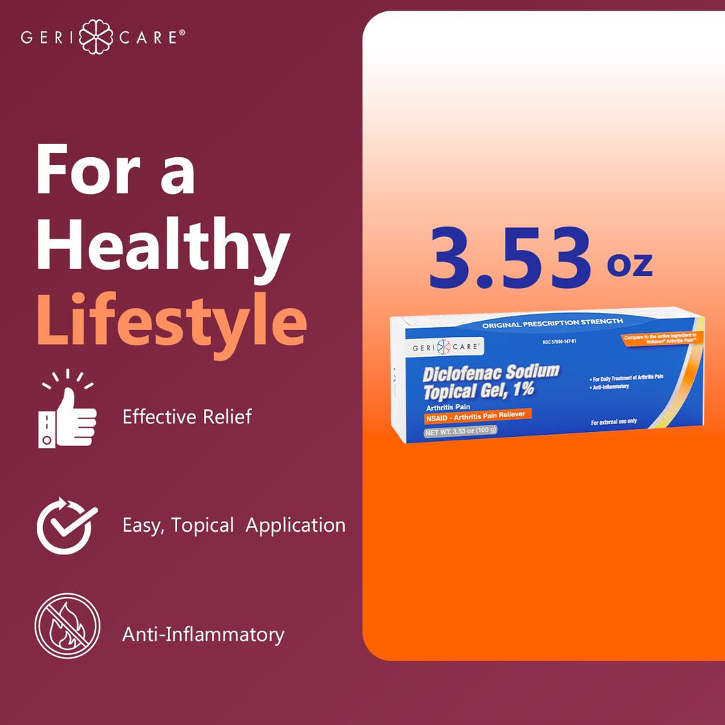 Diclofenac sodium 1 percent topical gel tubes showing packaging details for arthritis care