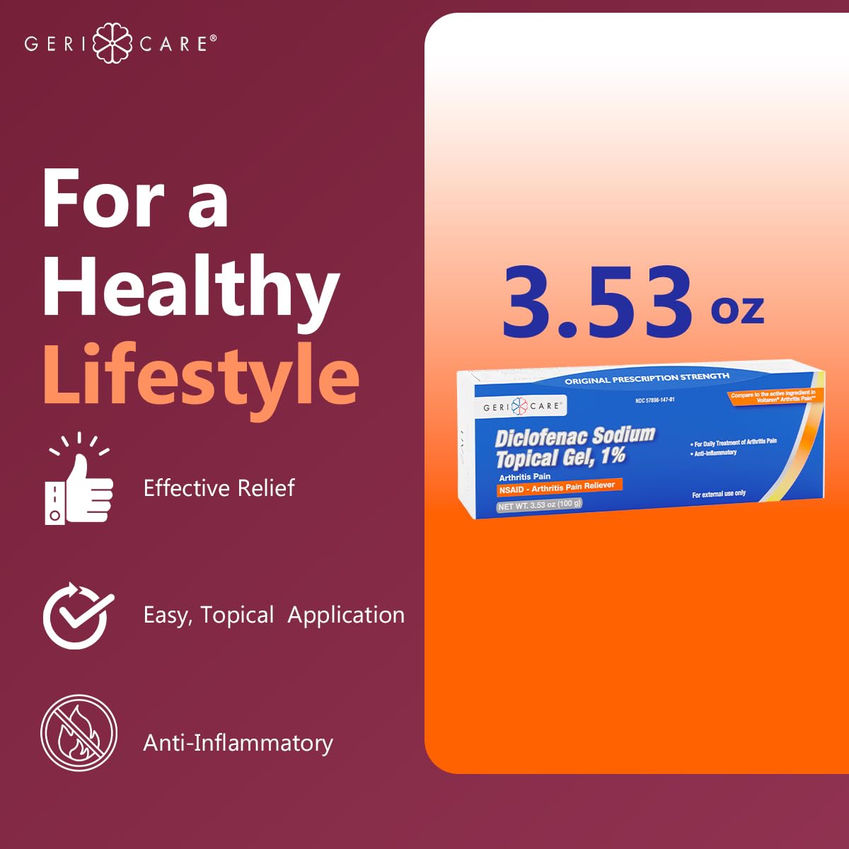 Diclofenac sodium 1 percent topical gel tubes showing packaging details for arthritis care