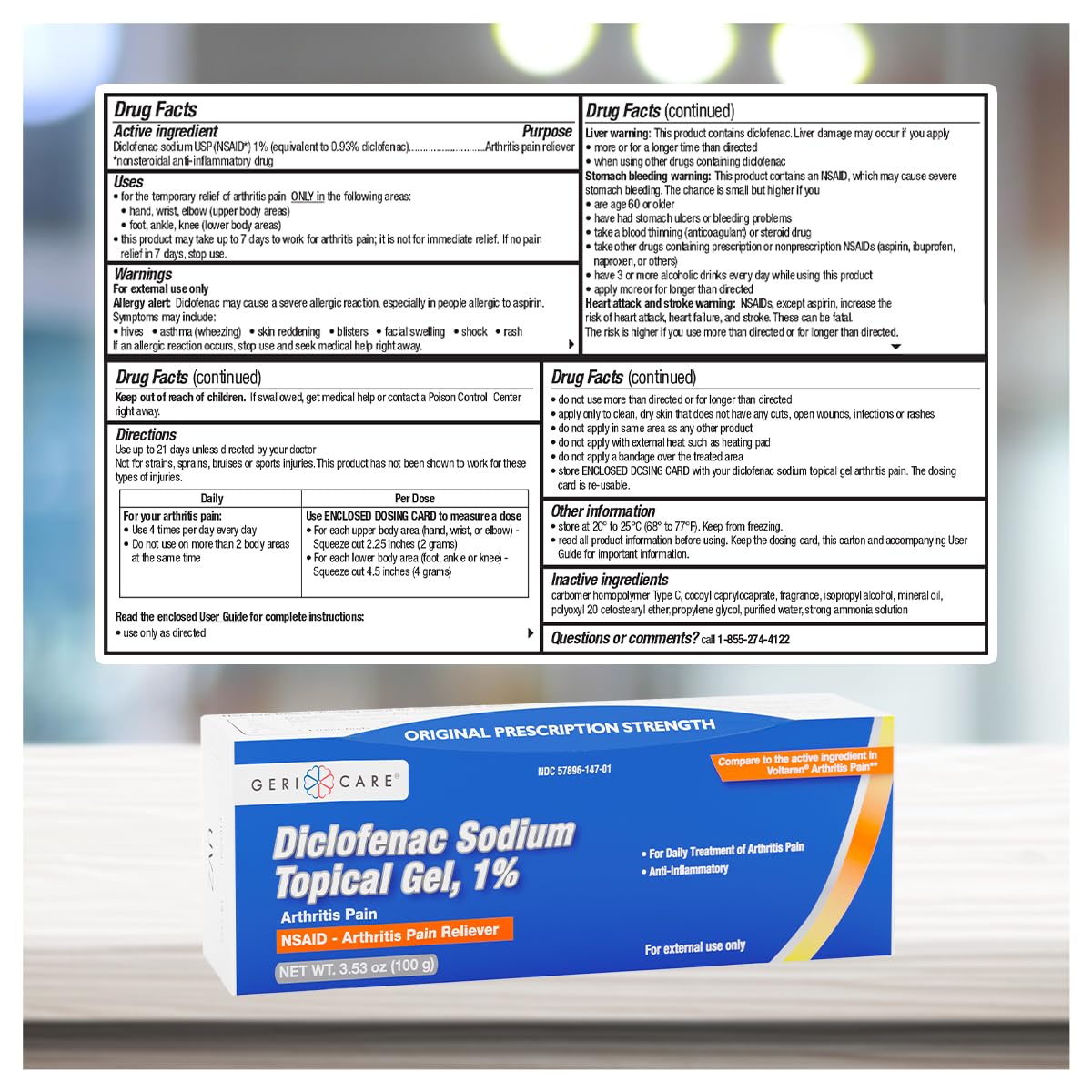 Three pack of GeriCare extra strength pain relief gel for hand wrist and knee discomfort