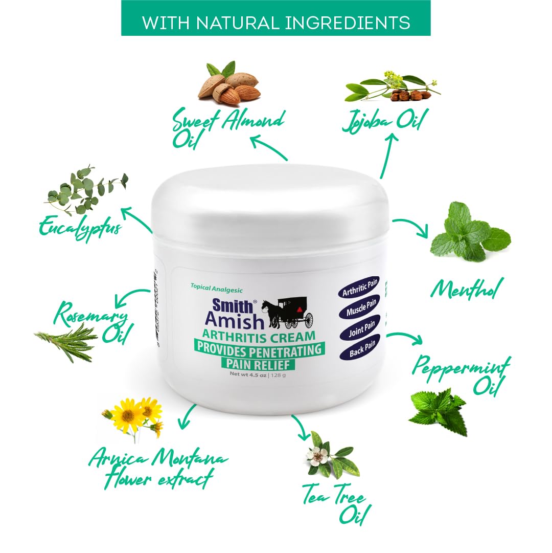 Smith Amish topical analgesic cream jar showing four point five ounce size