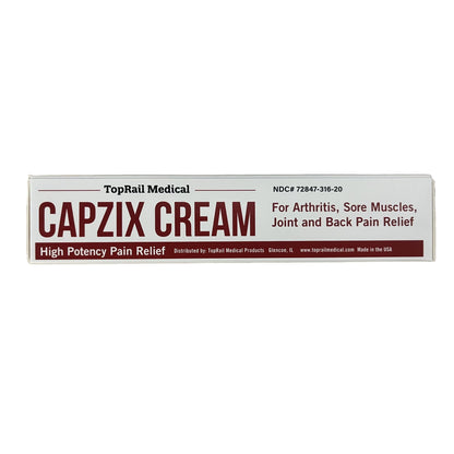 Close up view of Capzix high potency arthritis pain formula tube.
