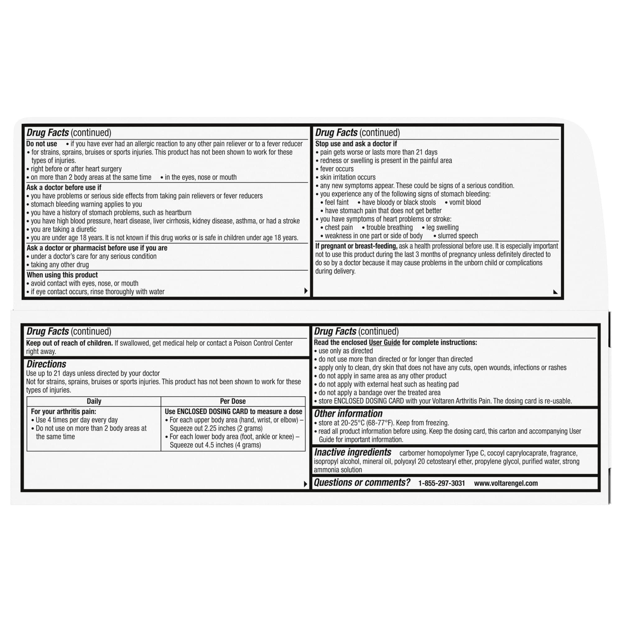 Voltaren topical nonsteroidal anti inflammatory gel tube showing application directions