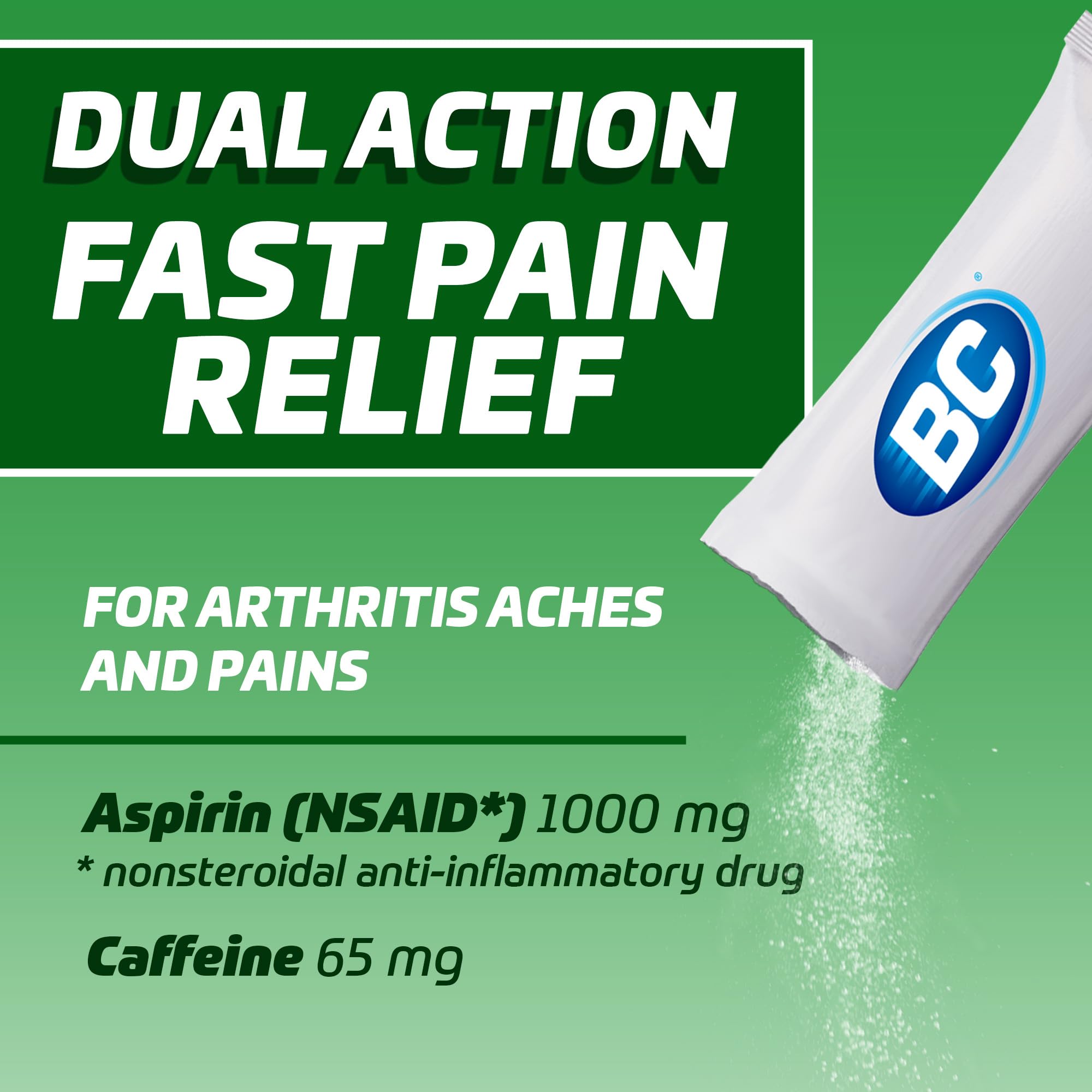 BC Arthritis Pain Relief Powder individual stick packs showing portable single dose format.