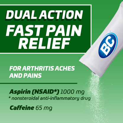 BC Arthritis Pain Relief Powder individual stick packs showing portable single dose format.