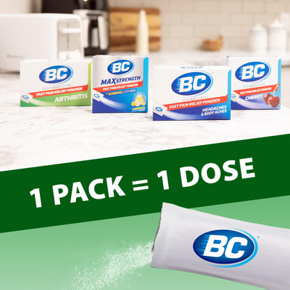 BC Pain Relief Powder packaging showcasing the 24 count count statement and FSA eligibility.