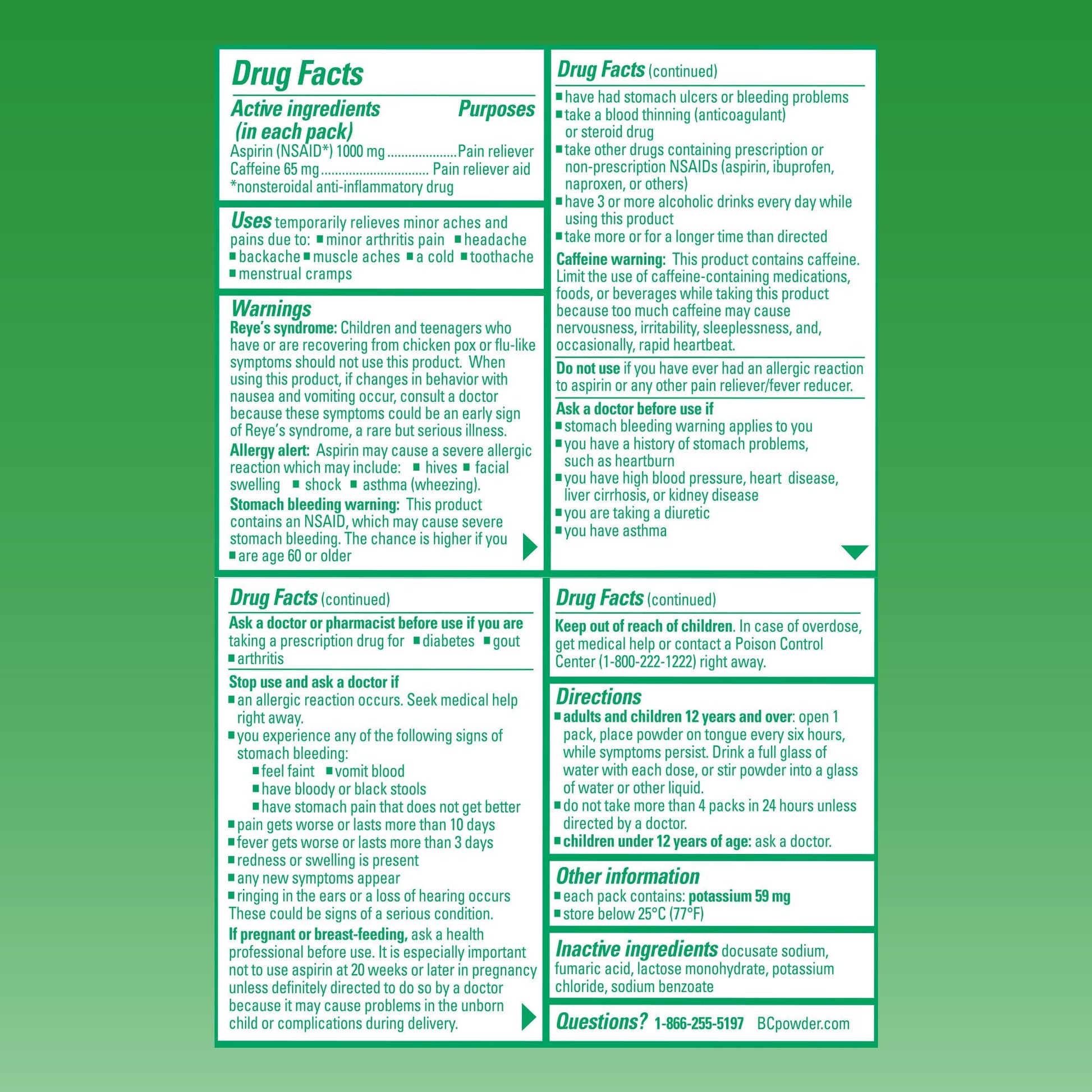 Close up view of the active ingredients panel on the BC Arthritis Pain box.