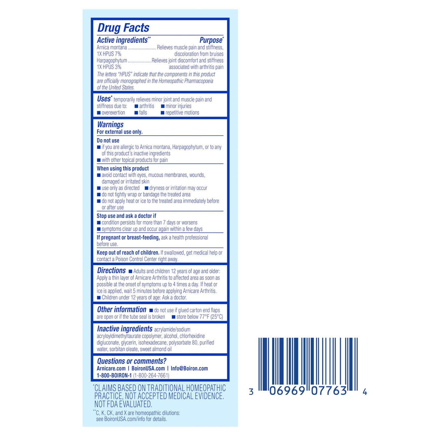 Boiron Arnicare Homeopathic cream featuring arnica and devil's claw for stiffness
