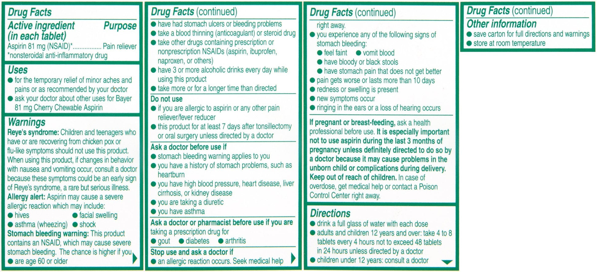Bayer cherry flavored low dose aspirin tablets bottle and expiry information