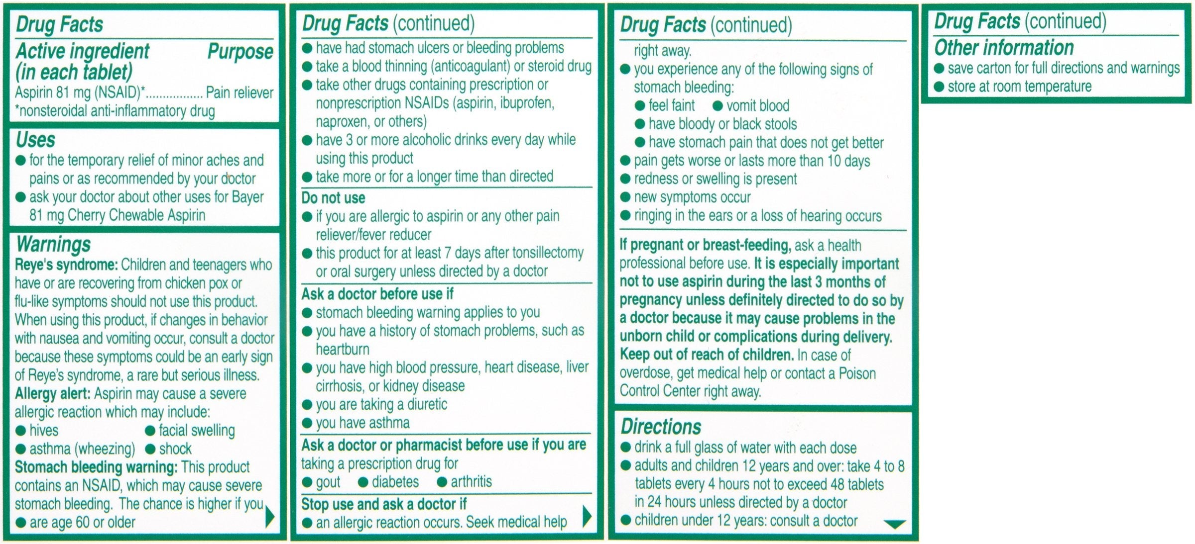 Bayer cherry flavored low dose aspirin tablets bottle and expiry information