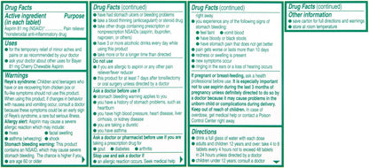 Bayer cherry flavored low dose aspirin tablets bottle and expiry information