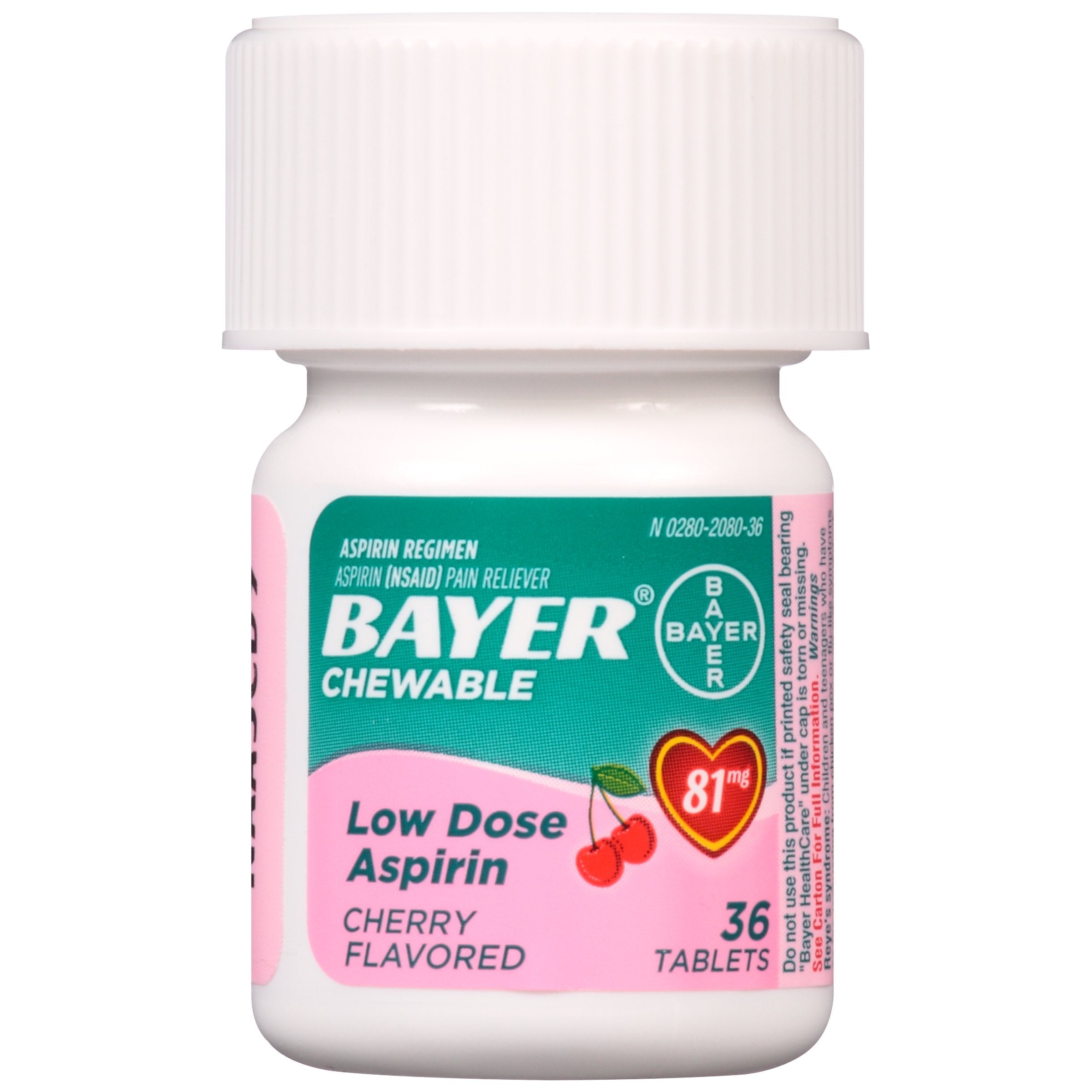 Close up of Bayer chewable eighty one milligram aspirin packaging graphics