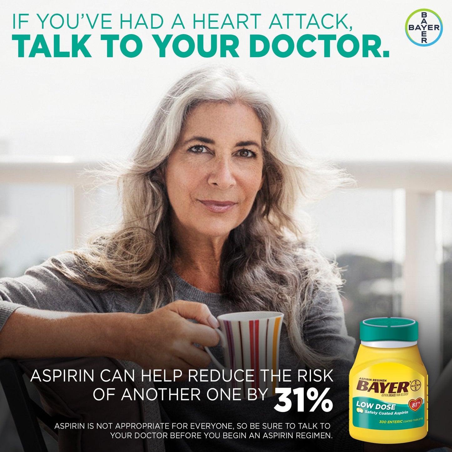 Bayer daily aspirin regimen 36 chewable tablets complete container view