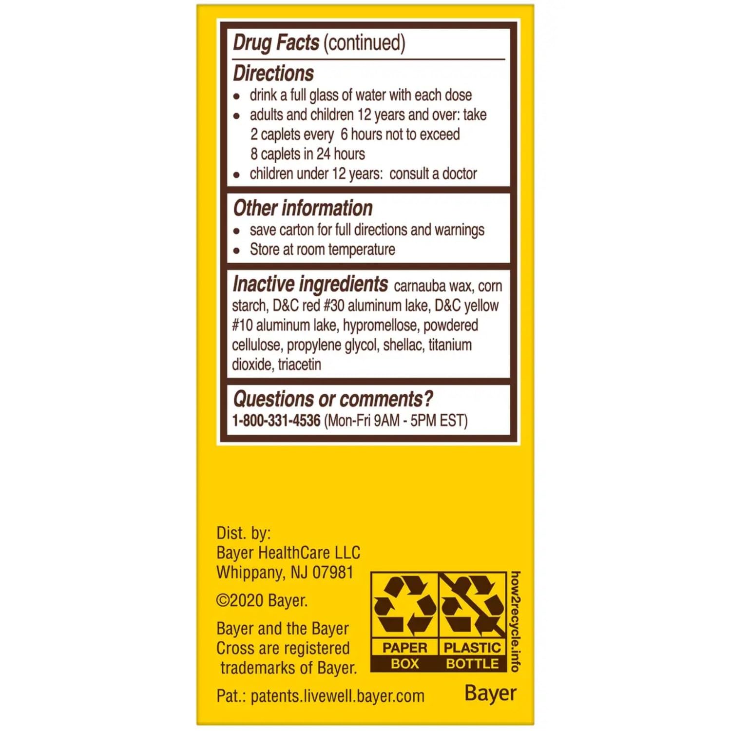 Authentic Bayer imported pain reliever box showing active ingredient facts