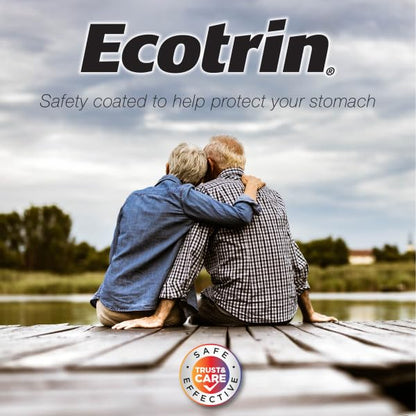 Authentic Ecotrin regular strength aspirin 300 count bottles showing enteric safety coating details