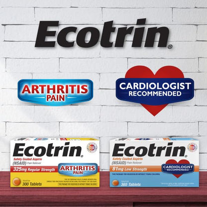 USA imported Ecotrin 325mg regular strength tablets for minor arthritis and muscle pain relief