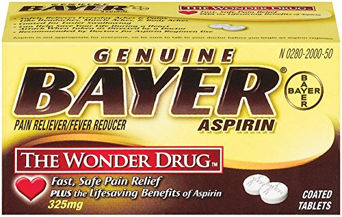 Side angle of the imported USA Bayer pain reliever 50 coated tablets twin pack bottles